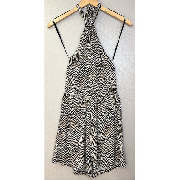 NWT Banana Republic Factory Knit Halter Black Tan Animal Print Romper - Picture 2 of 7